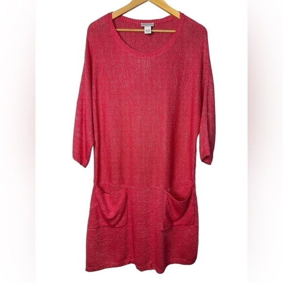 067. Soft SURROUNDINGS S-M Oversized Pink Metallic Knit Slouchy Pockets Dress - Picture 11 of 11